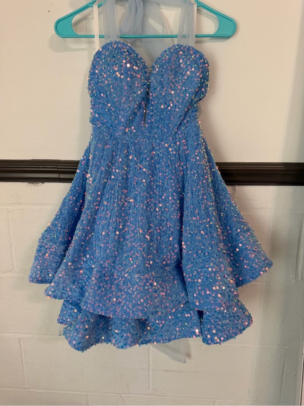 Blue Sequin Strapless junior Party Dress